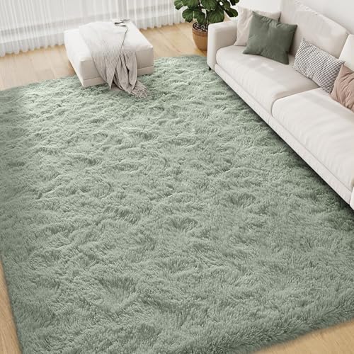 FVVRAX 120x180cm Light Green Shaggy Rug Soft Fluffy Area Rug for Living Room & Bedroom Non-Slip Plush Carpet for Kids Nursery Dorm Machine Washable Large Floor Mat
