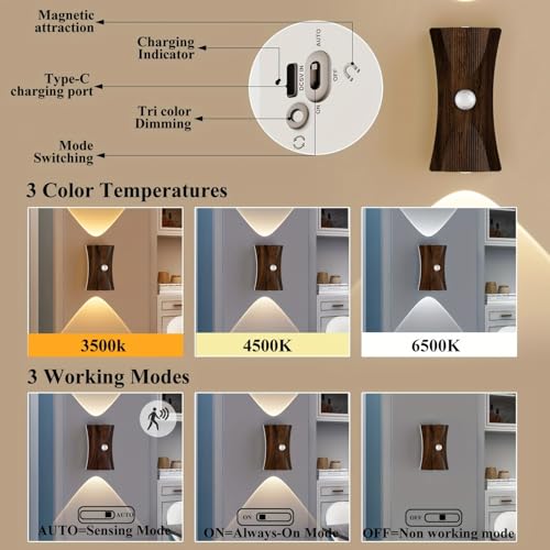 Lámparas de pared interior sin cables con sensor para evitar caídas 3