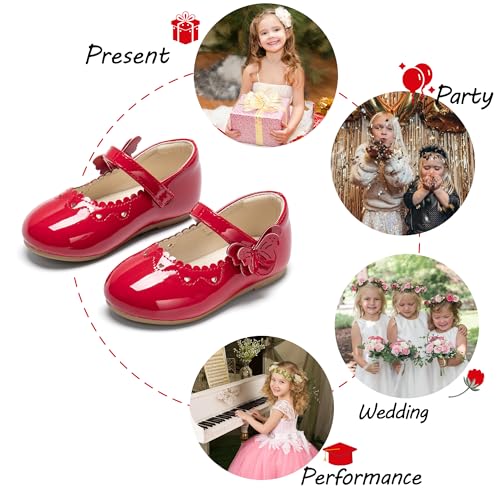 Image of PHIRAMIN Toddler Flower Girl Glitter Dress Shoes Little Girl Ballet Flats Bow Wedding Party