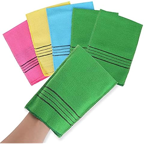 Molain 5Pcs Asian Exfoliating Washcloth Italy Towel Korean Exfoliating Mitt Dual-Sided Exfoliating Glove For Removing Dead Skin Callus Scrubbing Shower Spa Scrub Mitt Bath Accessories Cover