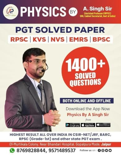 Image of Physics PGT Solved Papers 2026 | 1400+ Solved MCQs | RPSC, KVS, NVS, EMRS, BPSC | Hindi & English | Physics By A. Singh