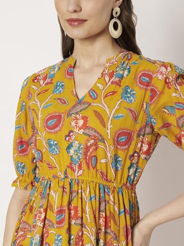 Image of Dress for Women | One Piece for Women | Long Stylish Women Dress Fit & Flare Maxi Dress, Cotton Summer Calf Length Dress