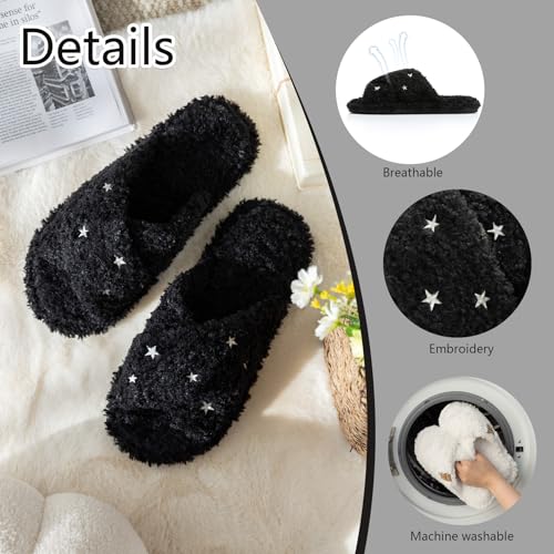 Image of GOEWY Fuzzy Open Toe Slippers for Women Cozy Memory Foam House Shoes Indoor