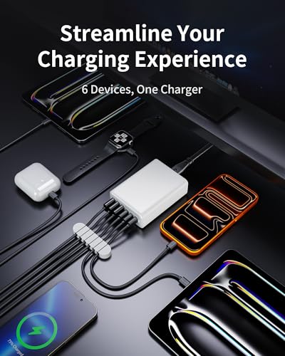 Image of 105W USB C Charger Block, 6-Port USB C Charging Station GaN III PD 20W Laptop Fast Charger Adapter for iPad Pro /Air /Mini, iPhone 17 /16 /15 /14 /13 /12 /11, Samsung and More (Cable Organizer Included)