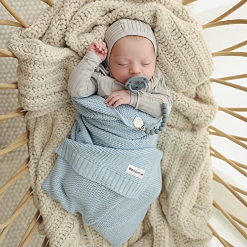 Bleu La La Organic Knit Cotton Blanket (Sky Blue)