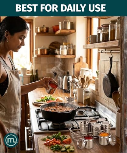 Image of Mishaa Steel Multipurpose Storage Containers - Perfect Organizer for Masala Spices, Herbs, Mouth Freshner, Dry Fruits, 130ml Each Airtight Containers with See-Through Lid (8IN1 RECTANGLE WIRESTAND)