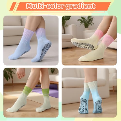 Image of Jspupifip 6 Pairs Non Slip Yoga Socks for Women, Gradient Pilates Socks with Grips for Yoga Ballet Dance Workout Home Hospital