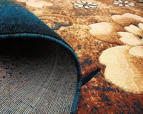 Image of Soft Thick Geometric Acrylic Washable Anti Skid Carpet. for Living Room Bedroom. Hall Size 6 x 8 feet (150X210 Cm) Blue D36