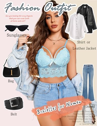 Image of Avidlove Lace Bralette for Women Lingerie Spaghetti Adjustable Strap Tank Camisole Crop Top