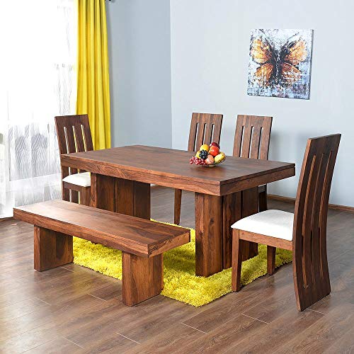 Image of Wood Delmonte Six Seater Dining Table Set (Brown), 90 cm, 178 cm, 78 cm