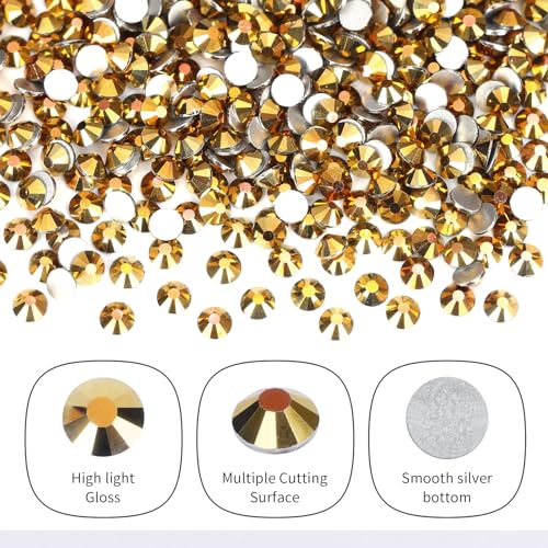 Image of 2000PCS Gold Rhinestones Bulk, Flat Back Crystal Glass Stone Round Gems,SS30, 6.4-6.6mm