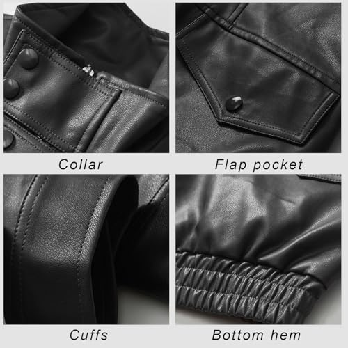 Image of Mens Faux Leather Jacket Full-Zip Stand Collar Outerwear Lightweight Motorcycle Jacket