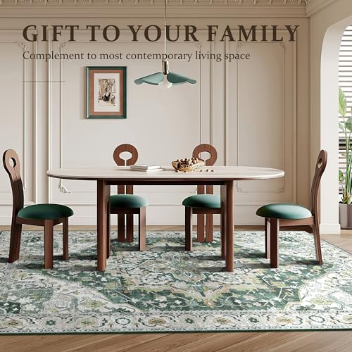 Deerly Green Vintage Area Rug 5x7 Boho Washable Large Living Room Bedroom Rugs Non Slip Low Pile 5x7 Rug for Kitchen Entryway Bedroom Dining Room Office, Green/Multi