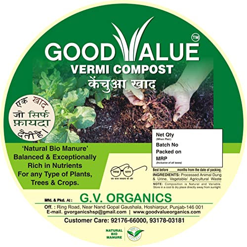 GOOD VALUE Vermicompost 5 Kg (4 Kg + 1 Kg (25% Extra)) 'Natural Bio Manure' Balanced & Exceptionally Rich In Nutrients For Any Type Of Plants, Trees And Crops., Granules 5 512O6ucXAkL