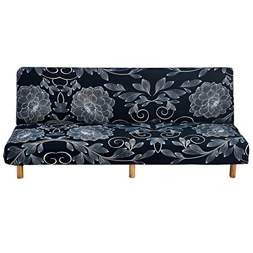 WOMACO Printed Futon Cover Stretch Sofa Bed Slipcovers Full Twin Queen Size Armless Couch Loveseat Protector Covers with Elastic Bottom for Living Room Bedroom Furniture (Ancient Rhyme, 75"-86.6")