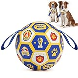 Vivifying Dog Toys Balls, Interactive World Cup Soccer Ball for Small Medium Dogs, Durable PU Enrichment Training Toy with Straps for Indoor and Outdoor Tug-of-War & Playing (6 Inches)