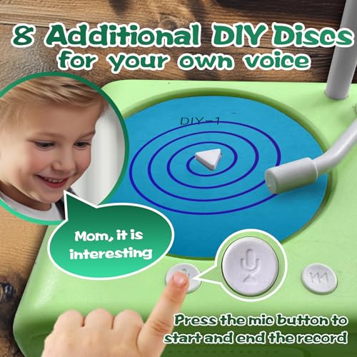 Image of Kids Music Record Player with Speakers - 96 Recorded & 8 DIY Discs, Bluetooth Song Story Machine, Portable Retro Phonograph for Toddlers in School Gifts for Boys Girls Ages 3-12 (Green)