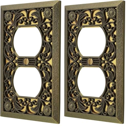 Image of Amerelle 65DAB Filigree Wallplate, 1 Duplex, Antique Brass (Pack of 2)