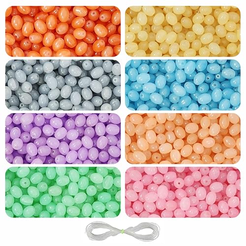 Image of 160 Pcs Oval Shaped Glass Beads for Jewellery Making Kit - Glass Beads for Bracelet Making Kit - Bead Craft - 8 * 11mm