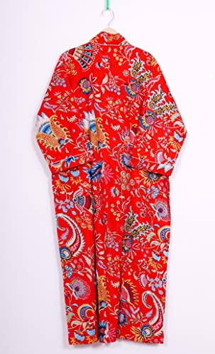 Image of Pure 100% Cotton Robe For Womens Bathrobe Dressing Gown Long sleepwear Free Size Kimono