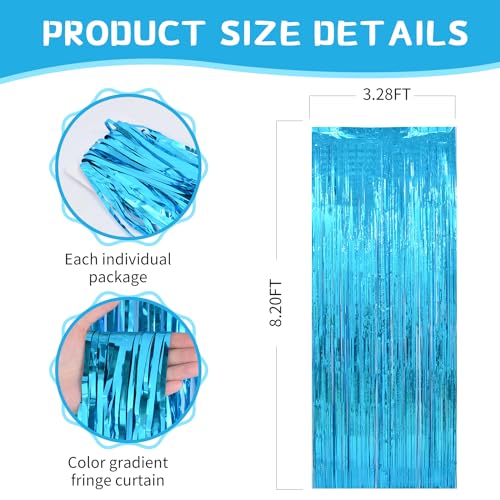 Image of Blue Ocean Decor Curtains Backdrop Streamers Party Decorations 2Pack 3.3x8.2FT Bluey Party Decorations Under The Sea Curtains Frozen Party Decorations Photo Booth Props for Baby Boy Shower