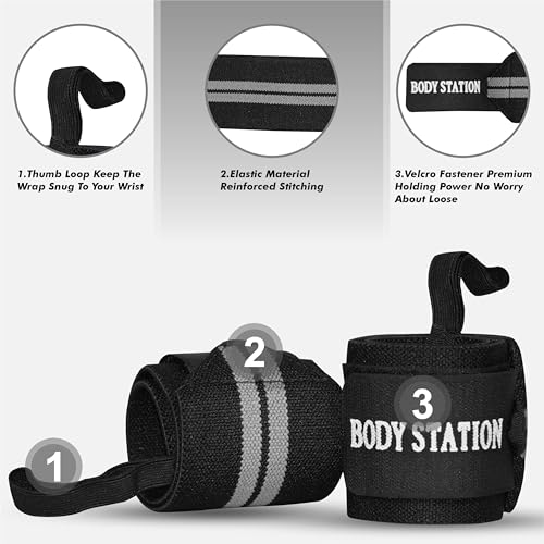 Image of Pro Weightlifting Wrist Wraps with Thumb Loop | Adjustable Gym Wrist Support for Men & Women - Powerlifting, Crossfit, Strength Training & Pain Relief