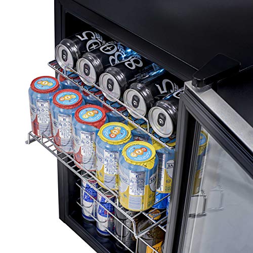 NewAir AB-850 Beverage Cooler and Refrigerator, Small Mini Fridge with Glass Door, Perfect for Soda Beer or Wine, 90-Can Capacity, Stainless Steel