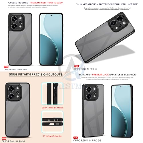 Image of AESTMO Oppo Reno 14 Pro 5G Back Cover | 360 Protection | Crystal Clear Hard Back Transparent | Bumper Case (PC+TPU, Black Bumper)
