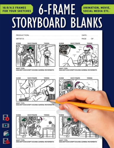 Blank Storyboard - 6 frames: Template Panel Pages for Storytelling & Layouts with 16:9 Story Board...