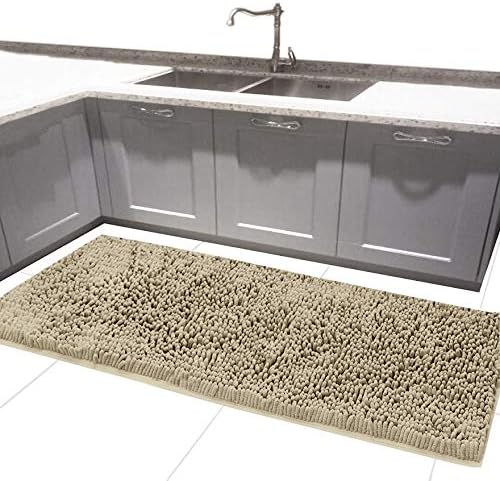 MAYSHAG Chenille Bath Rugs For Bathroom Long Bath Mat Runner Rug With Water Absorbent Soft Kitchen Carpet Beige 24 x 54 Inches