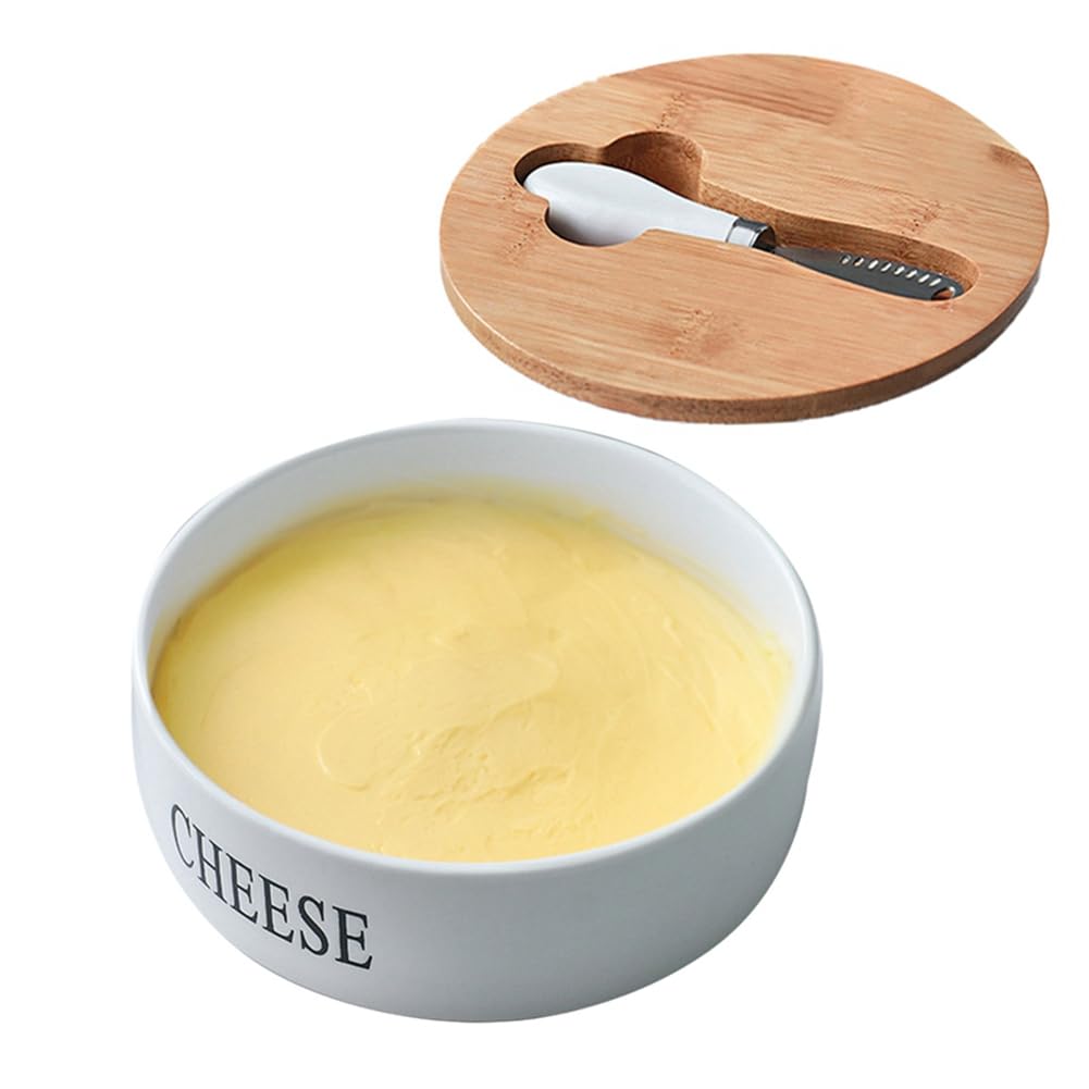 Caja de almacenamiento de queso de cerámica con tapa y cuchillos, perfecta para los amantes del queso, elegante decoración de cocina, ideal para fiestas y entretenimiento, mantiene el queso fresco y