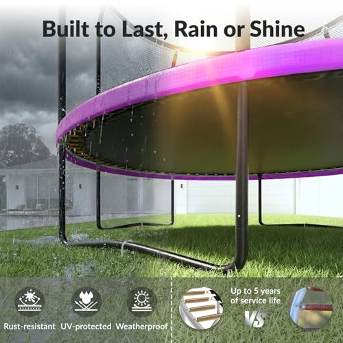 Image of ACWARM HOME Trampoline Outdoor 8FT 10FT 12FT 14FT 15FT 16FT Trampoline with Basketball Hoop and LED Lights, Recreational Trampolines for Kids and Adults with Enclosure Net & Ladder, ASTM Approved