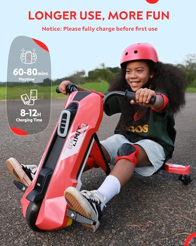 Image of 24V Electric Go Kart for Kids Age 6-12, 360 Spin Drift Cart, Red