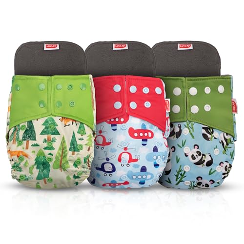 Image of LuvLap Reusable Baby Cloth Diapers Combo Pack of 3 (3 Shell + 3 Pads) Double Leak Guard, High Absorption, Stain-Proof Comfort & Protection, 3m+, Rash Free, Adjustable Waist & Height with Snap Buttons