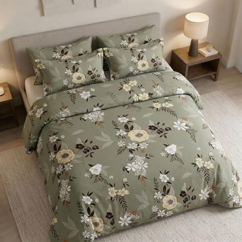 Image of Bedsheet for Double Bed King Size | 90 X 100 Inch Bed Sheet with 2 Pillow Covers 18 X 28 Inch | Soft, Wrinkle Resistant, Durable 250 TC Breathable, Skin Friendly | Olive Sage
