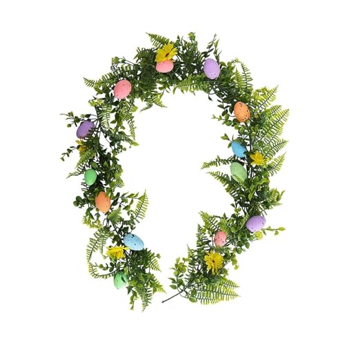 FGUUTYM Decorazioni pasquali 2025 - Ghirlanda pasquale con uova di Pasqua, fiori per camino, decorazione per la casa, per alberi, piante da giardino artificiali, vasi (verde, taglia unica)