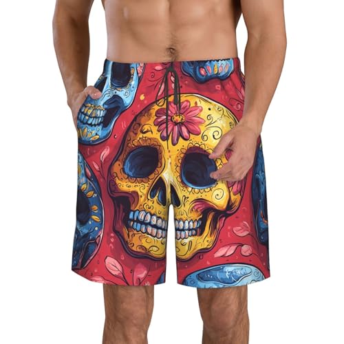 Men's Swim Trunks Beach Board Shorts Swimwear Bathing Suits - Cartoon Skulls Patterns Retro