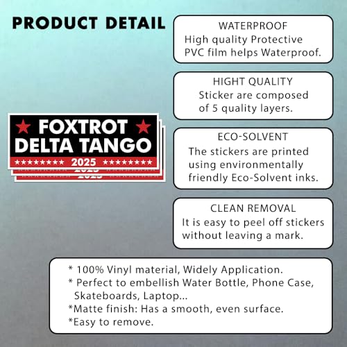 Image of (Pack of 3) Subtle Foxtrot Delta Tango 2025 FDT Anti Not My President Liberal Feminist Political Vinyl Stickers for Water Bottles Laptop Bumper Window Car 5 Inches
