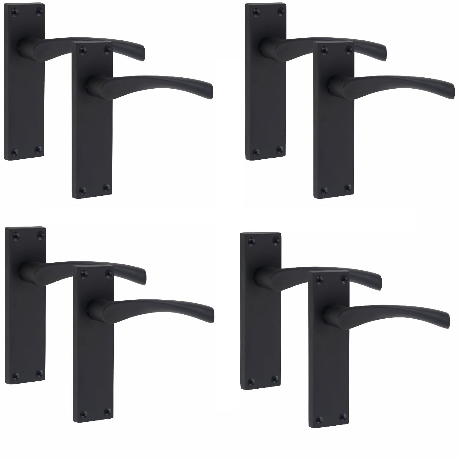 Golden Grace Matt Black Victorian Scroll Astrid Door Handles Latch In Finish, 4 Pairs - 150Mm X 40Mm Backplate
