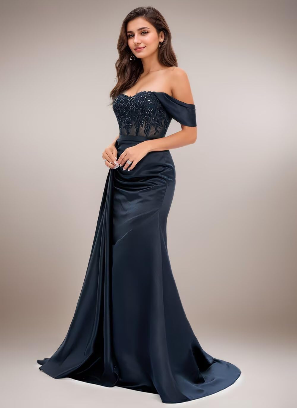 Off The Shoulder Prom Dresses for Women Lace Applique Bridesmaid Dress A-Line Formal Evening Party Gown Slit