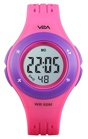V2A Digital 5ATM Waterproof Kids Sports Watch with 7 Color Backlight Alarm Stopwatch for Girls