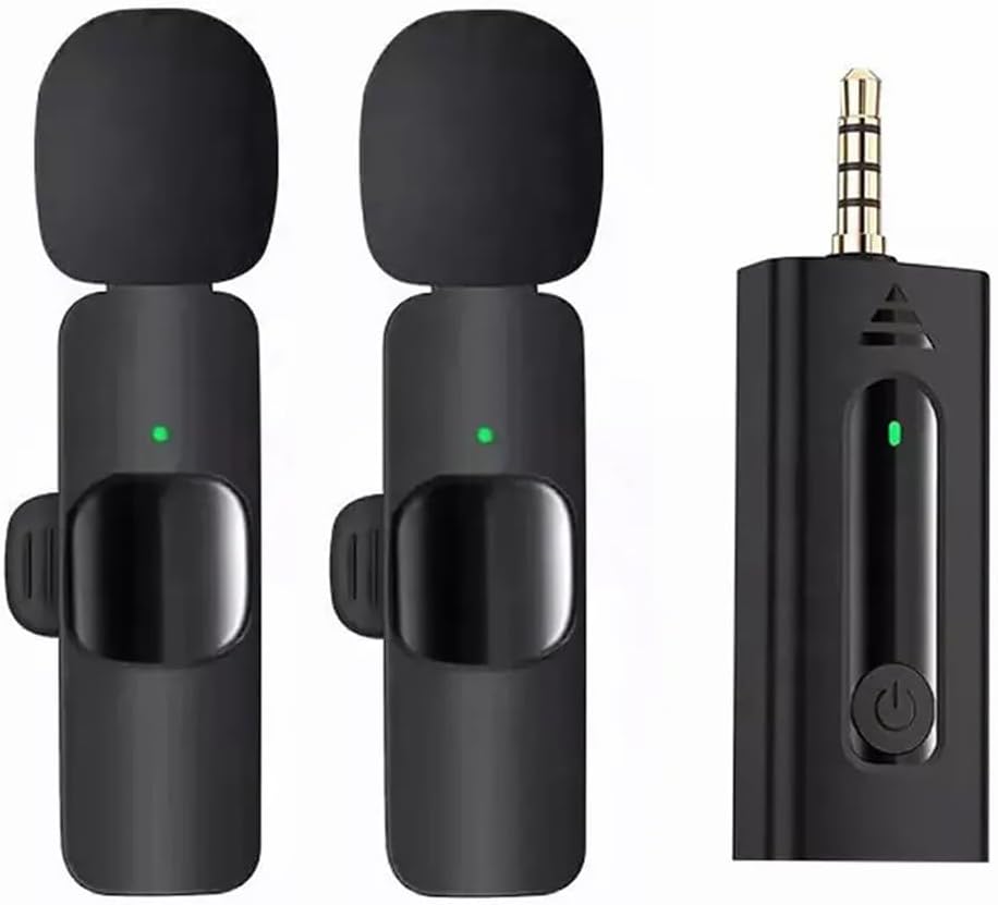 Wireless Microphone Plug-Play 3.5mm Jack lavalier mic for Speaker Digital Camera YouTube Vlogging, Dual Mini Clip Lapel Microphone 2.4Ghz- 1 Receiver and 2 Microhpnes