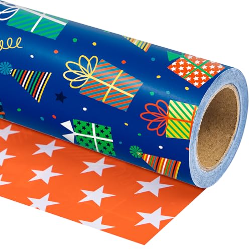 WRAPAHOLIC Reversible Birthday Wrapping Paper Roll - Mini Roll - 17 Inch x 10 Feet - Happy Birthday Wrapping Paper Perfect for Girls Boys Kids