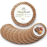 (Sizes:11.8'-13.5''-15') BLUEWEST Woven Placemats (Set of 10), Round Rattan Water Hyacinth Table Mats, Braided Durable & Heat-Resistant Design for Dining Table (11.8'')