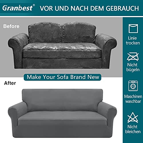 Granbest Strecken Sofabezug 3 Sitzer Superweich Elasthan Sofaüberwurf für Hunde Haustier Couchbezug Möbelschutz mit Elastischen Boden (3 Sitzer, Hellgrau)