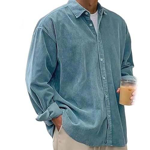 Mokaloha Corduroy Long Sleeve Shirts, Pacificozy Men's Stylish Urban Casual Daily Long-Sleeved Shirt Classic Sky Blue