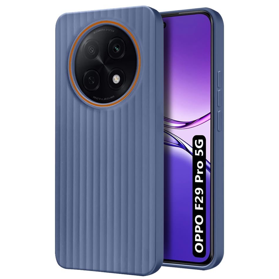 Image of Fashionury Ring Line Beam Design Back Case for Oppo F29 Pro 5G | Ring Line Camera Protection | Vertical Beam Bump Protection | Rubberised Back Case for Oppo F29 Pro 5G (Blue)