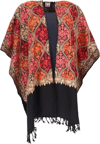GURU SHOP Bestickter Ponchoschal, Poncho, Cape Schal - Schwarz/rot, Damen,...