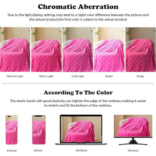 NEWCOSPLAY Super Soft Queen Blanket Hot Pink Premium Silky Flannel Fleece 3D Checkered Lightweight Bed Blanket All Season Use (Hot Pink Checkered, Queen(90"x90"))