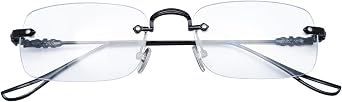 Fashion Glasses for Women Men, Rimless Y2k Rectangle Clear Fake Glasses Metal Gold Silver Blue Light Lens